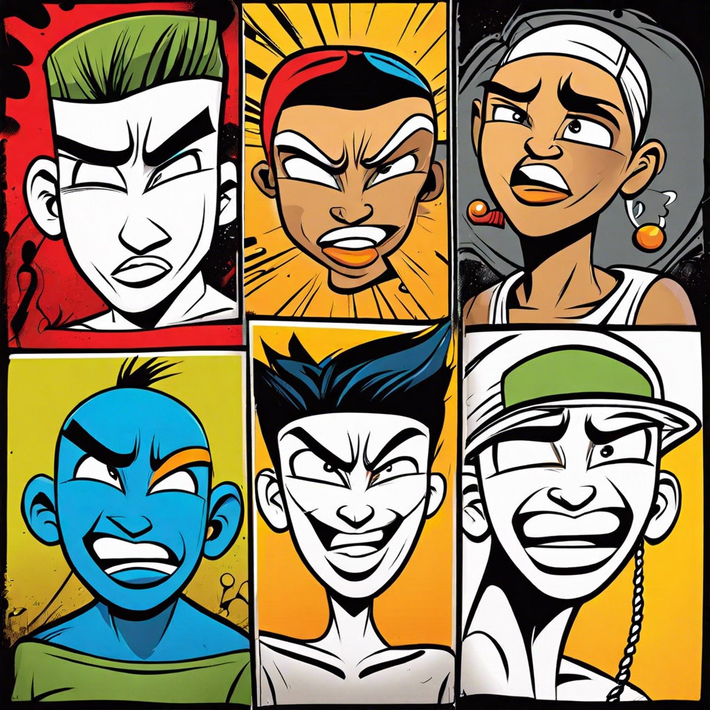 a series of faces with different expressions in a comic strip layout