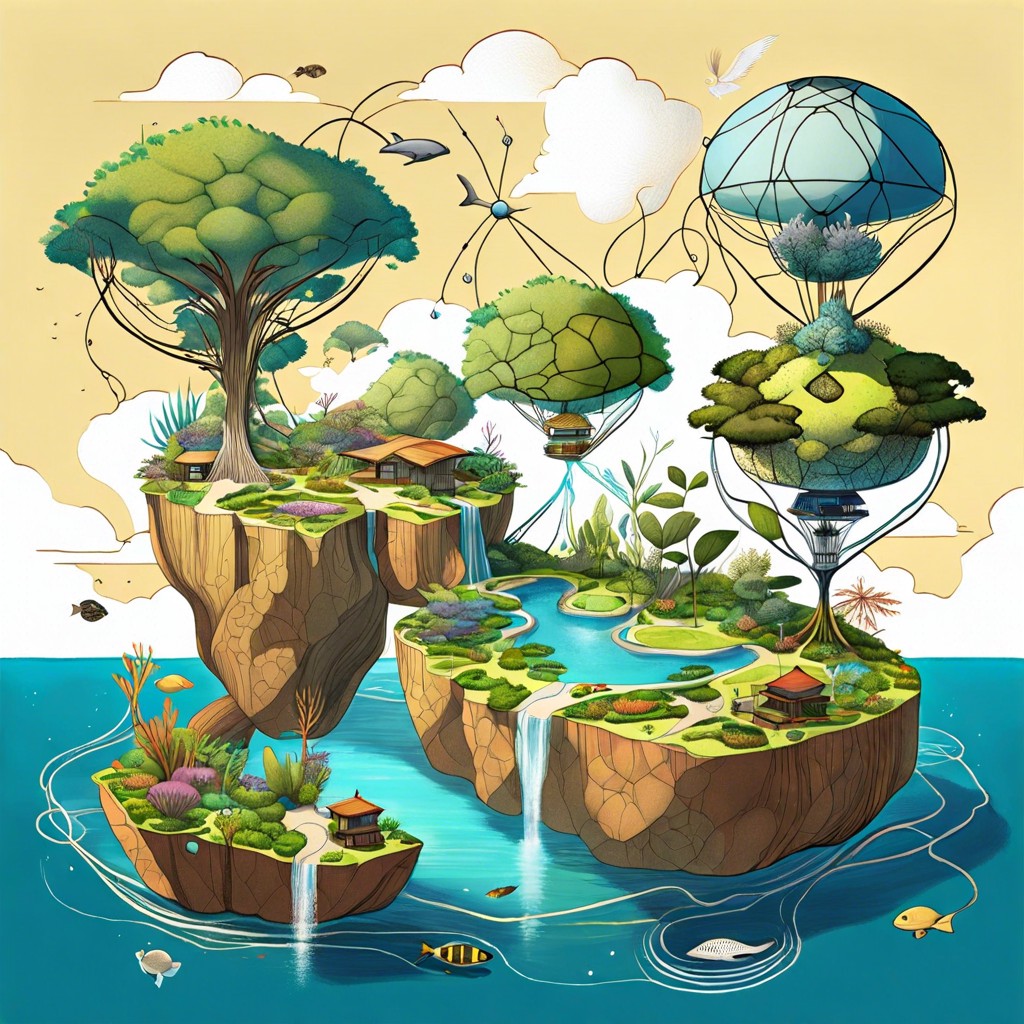 a series of interconnected floating islands