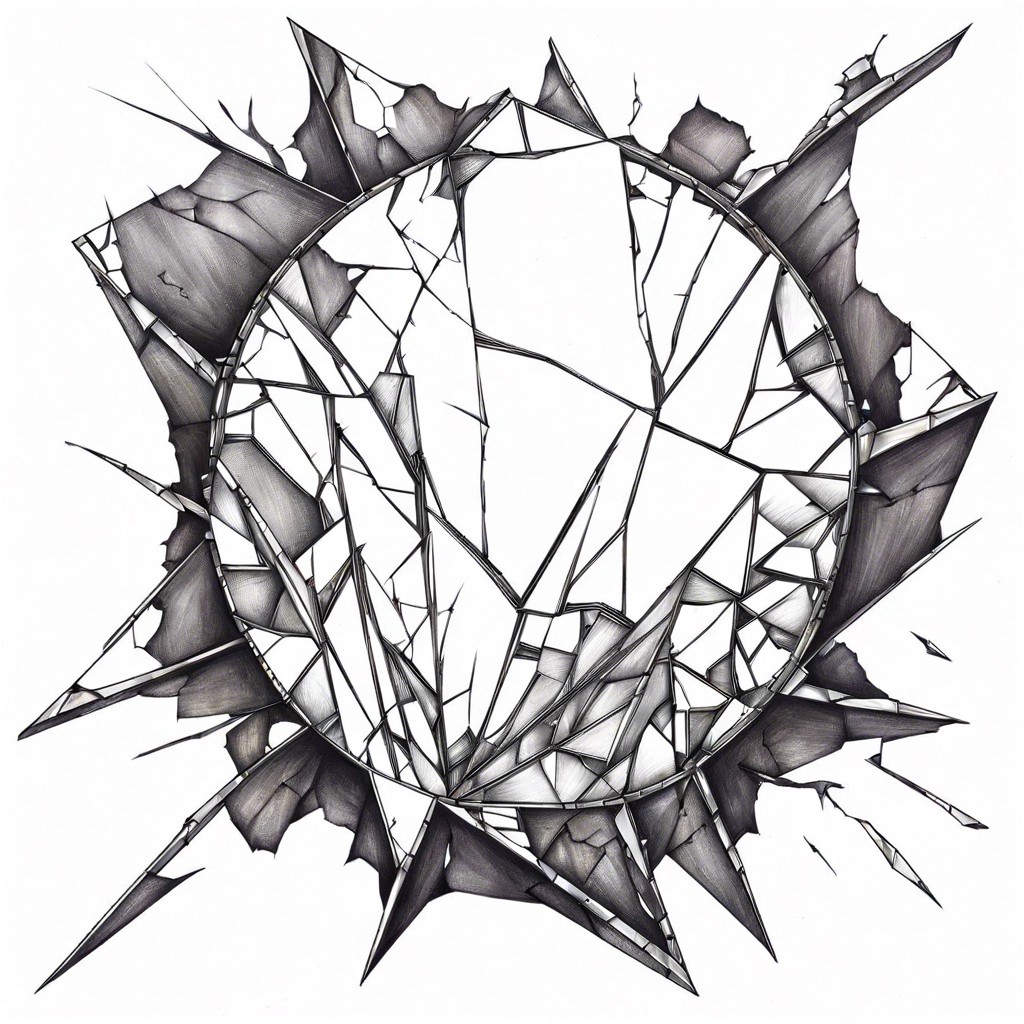 a shattered mirror with fragments floating away