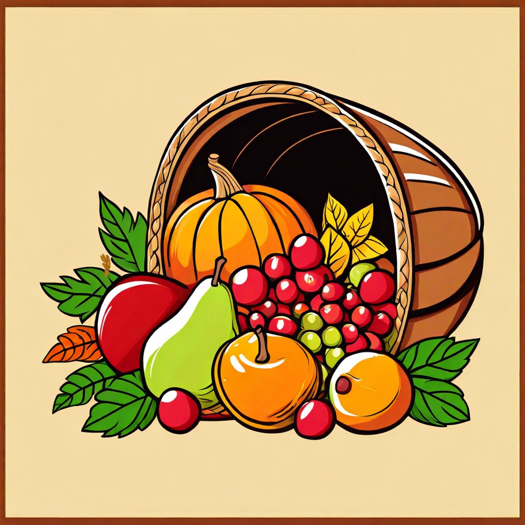 a simple cornucopia overflowing with autumn fruits