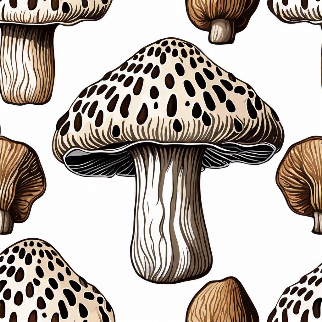 a single detailed morel mushroom against a blank background