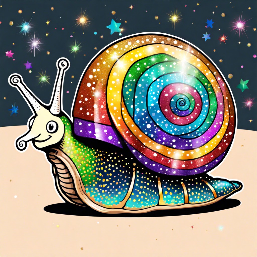 a snail with a colorful sparkly shell
