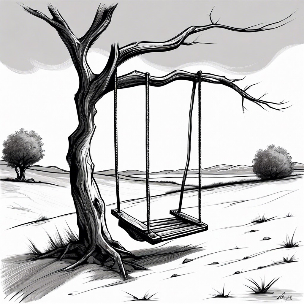a solitary swing swaying in the wind