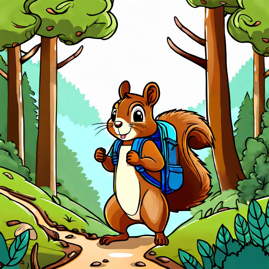 a squirrel with a backpack going hiking
