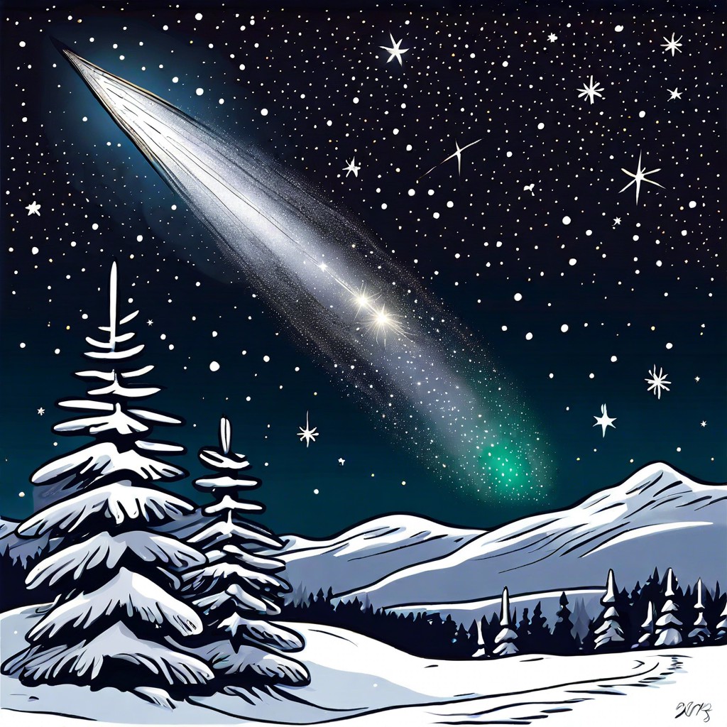 a starry sky with a christmas comet