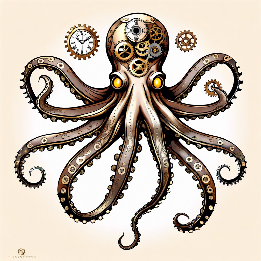 a steampunk octopus with mechanical limbs