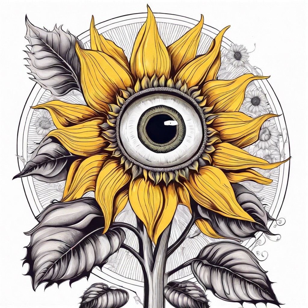 a sunflower with a human eye at its center
