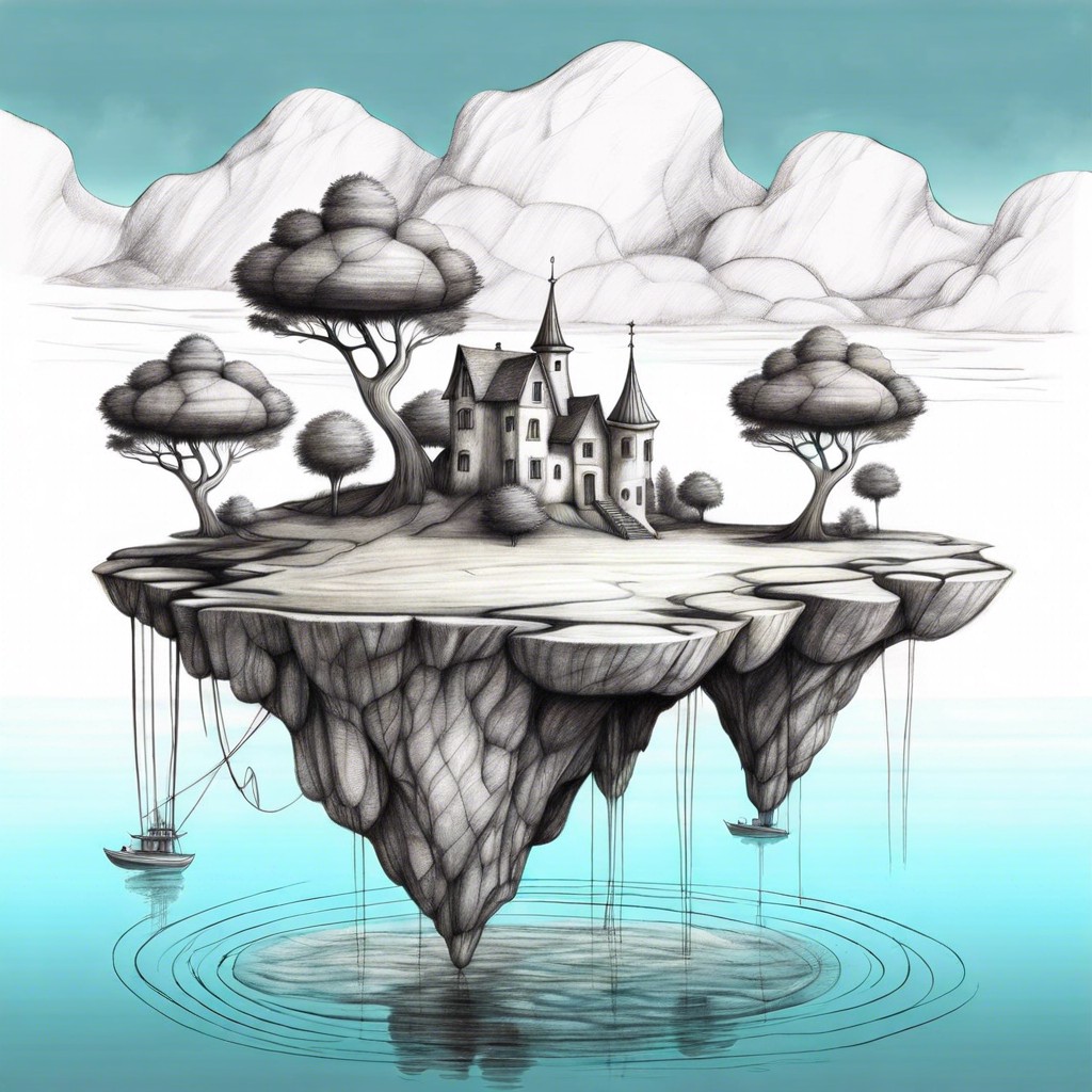 a surreal landscape with floating islands
