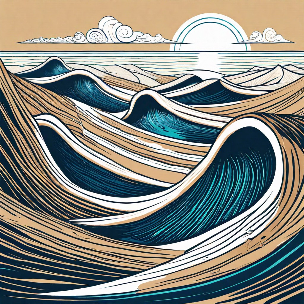 a surreal scene blending ocean waves and desert dunes