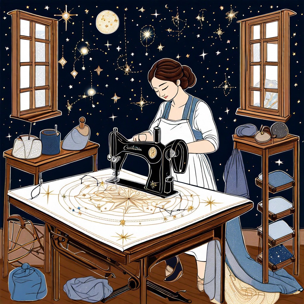 a tailors shop for the stars and constellations sewing together patches of the night sky