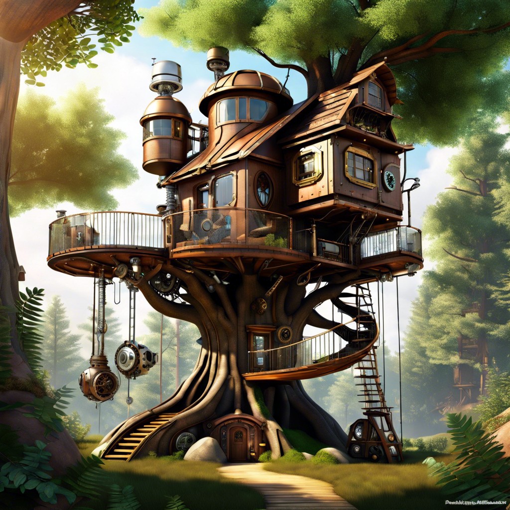 a treehouse with mechanical limbs