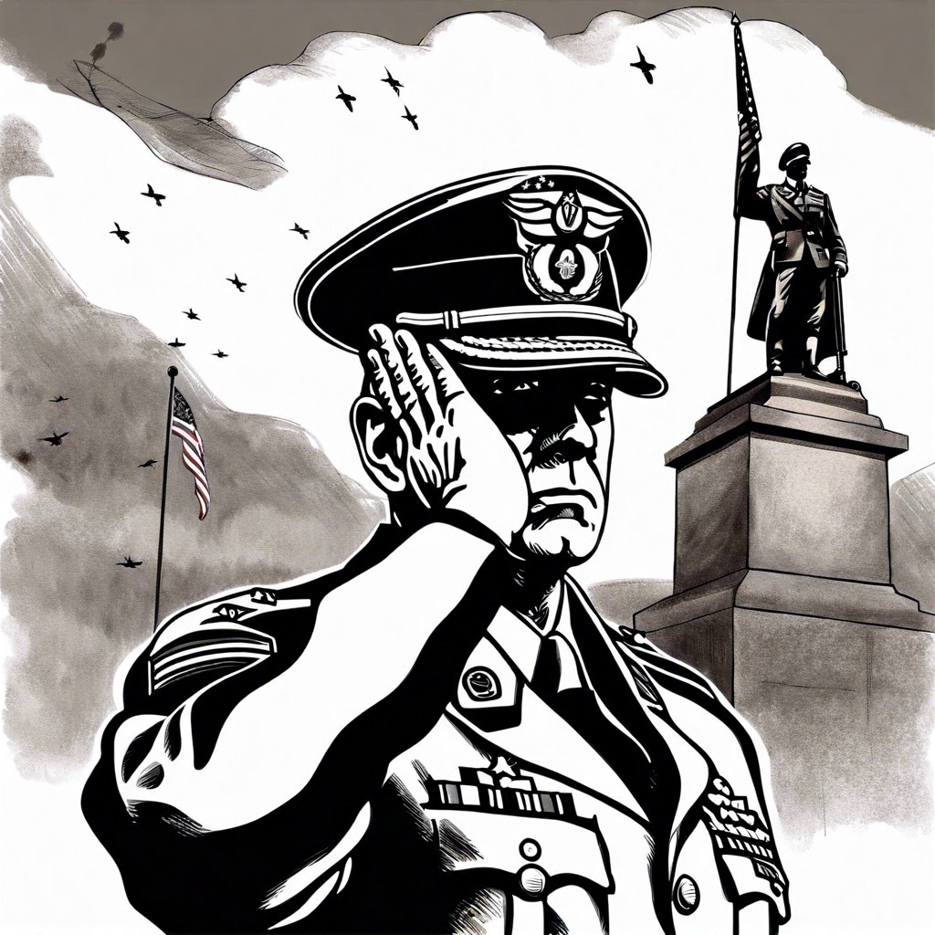 a veteran saluting at a war memorial