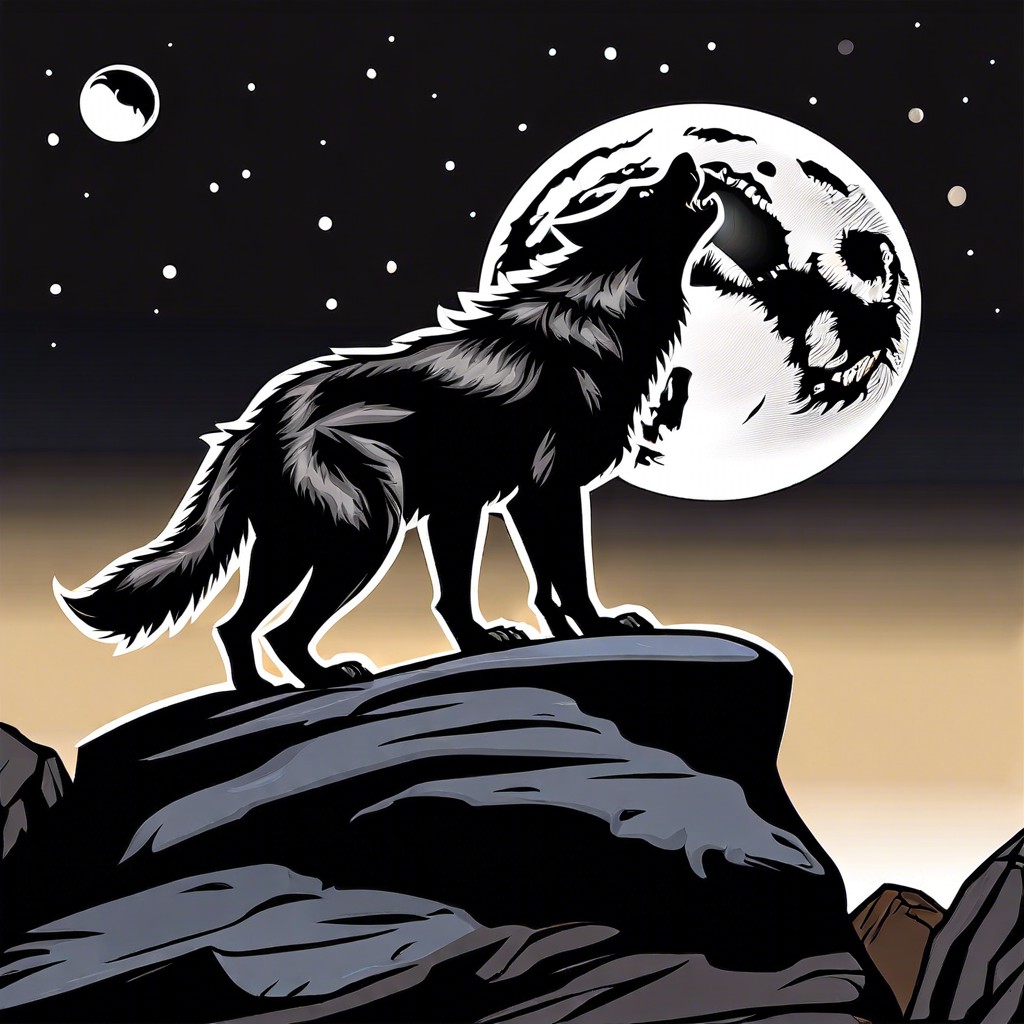 a werewolf howling on a rock