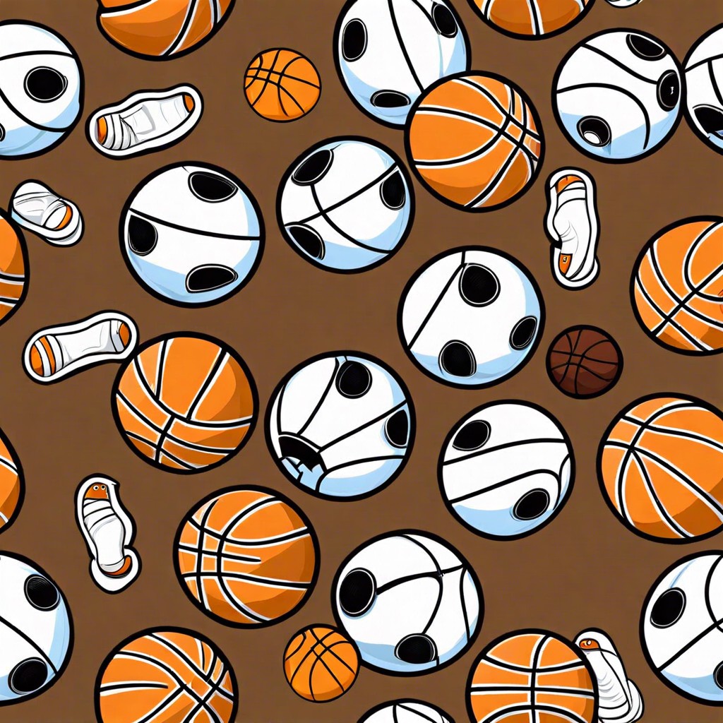 a whimsical drawing of various basketballs with different facial expressions