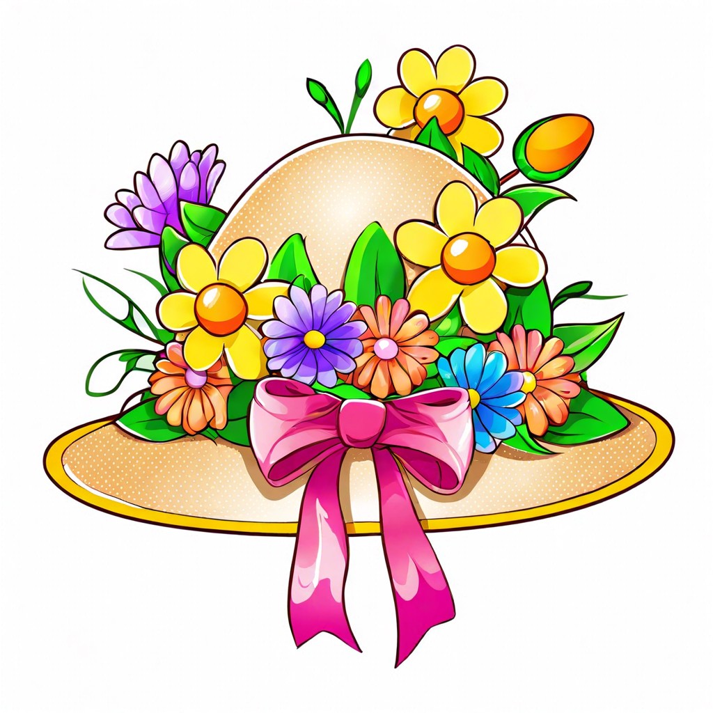 a whimsical easter bonnet with flowers and eggs