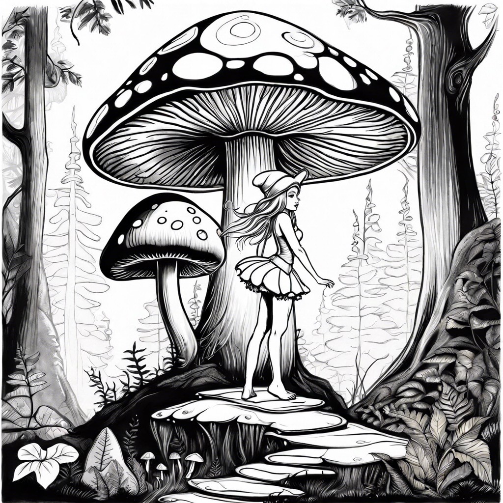 a whimsical fairy sitting atop an oversized mushroom