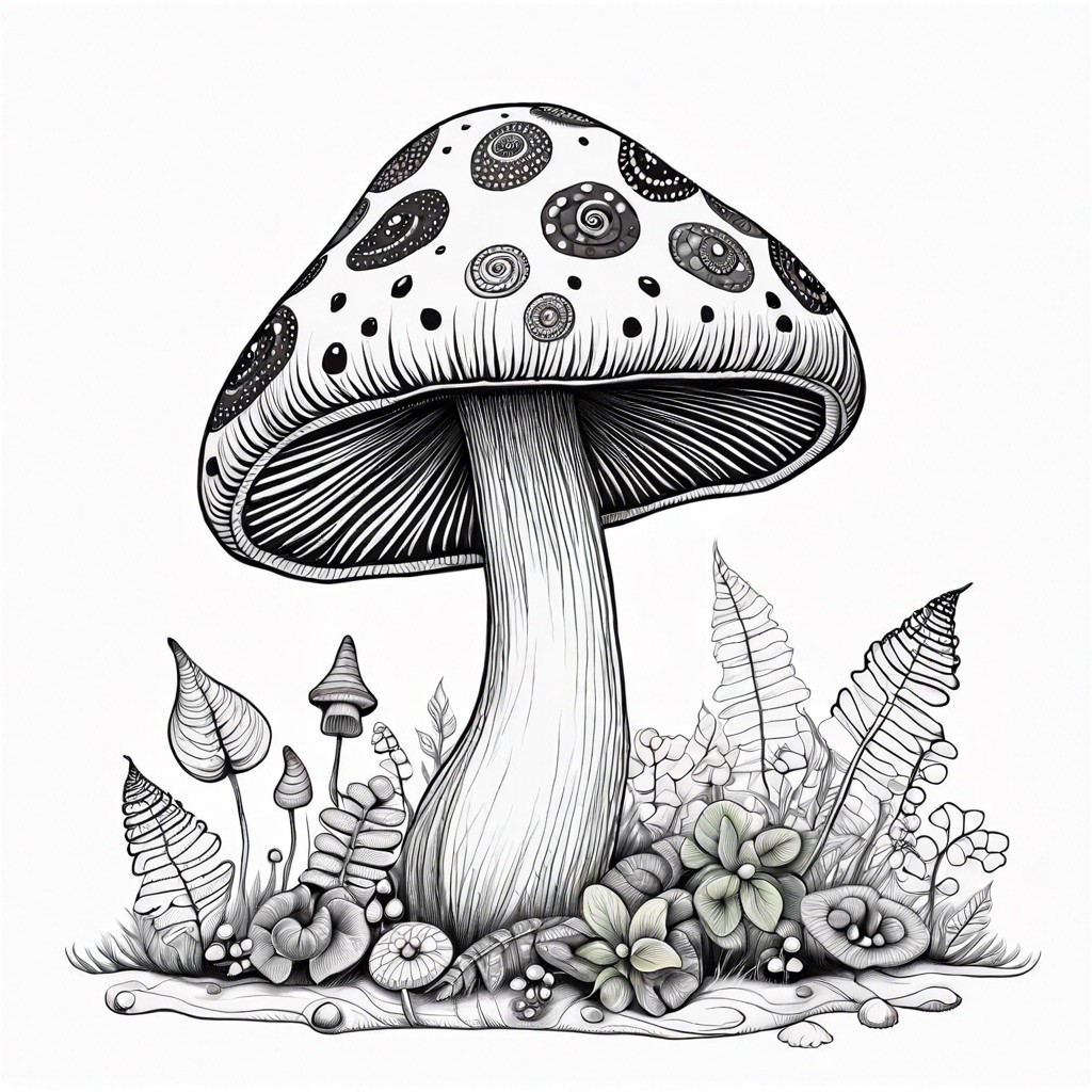 a whimsical mushroom with a spiral patterned cap