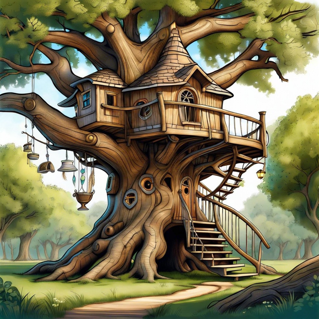 a whimsical treehouse in a giant oak
