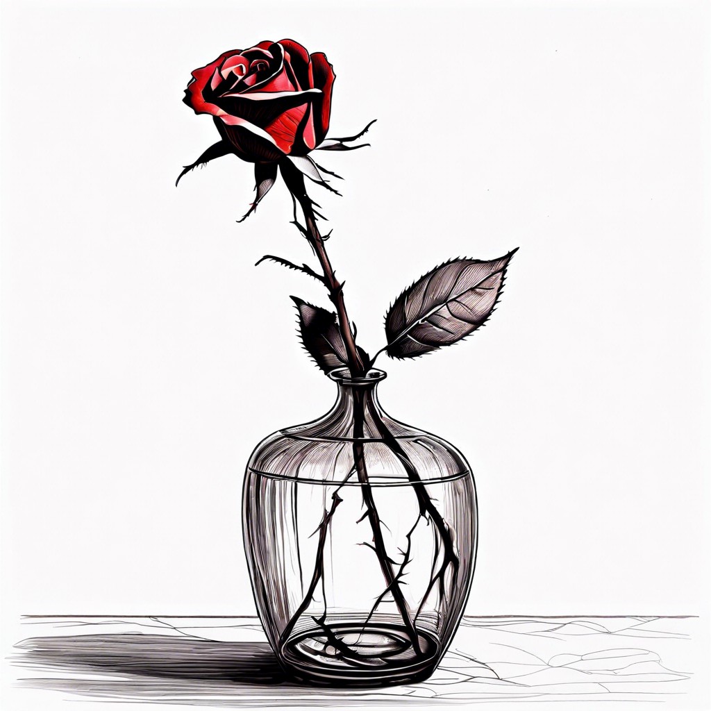 a withered rose in an empty vase