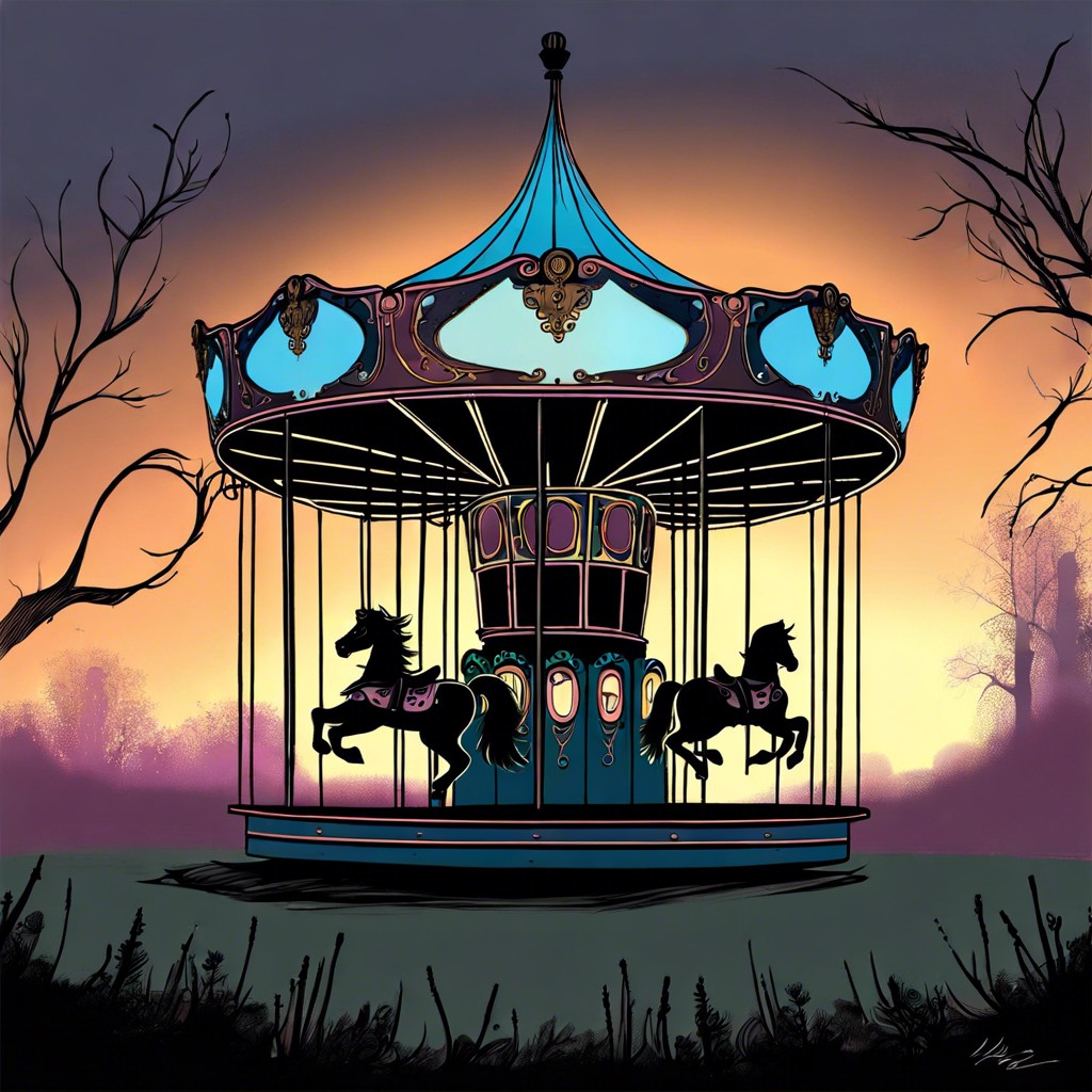 abandoned carousel with ghostly children