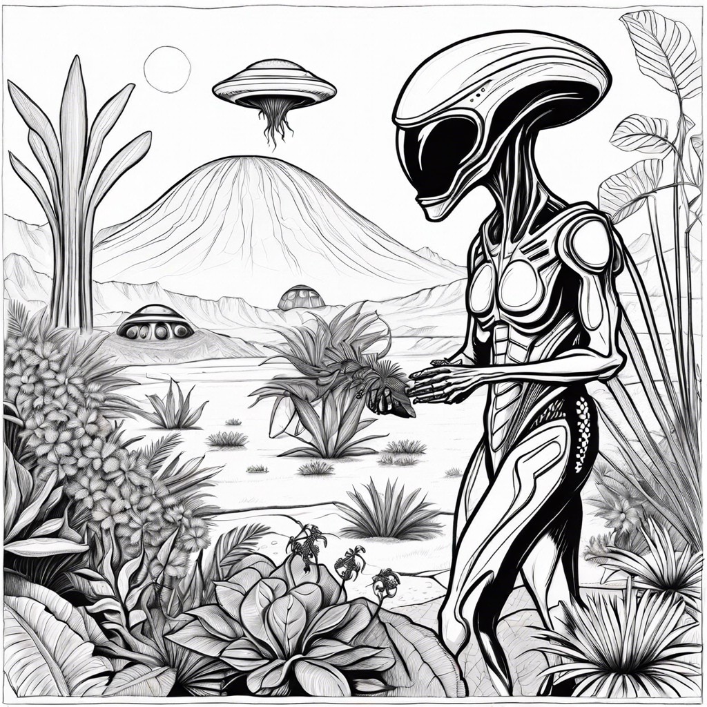 alien botanist collecting rare earth plants