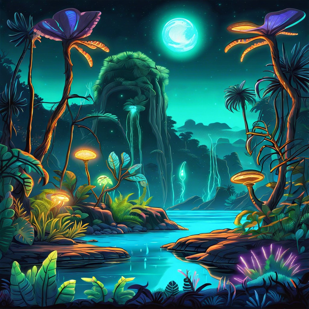 alien planet bioluminescent jungle