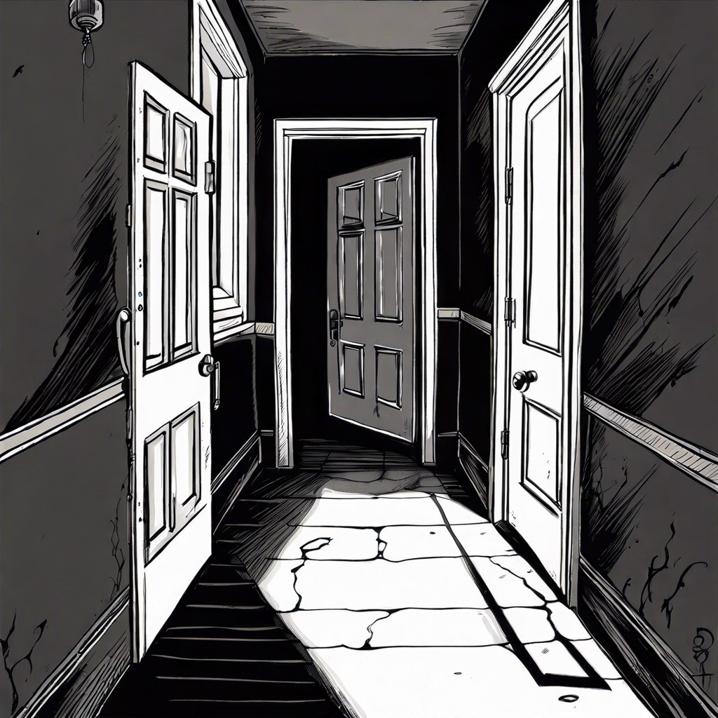 an abandoned hallway with doors ajar