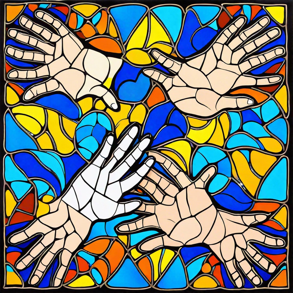 an abstract pattern of interlocking hands from different dimensions