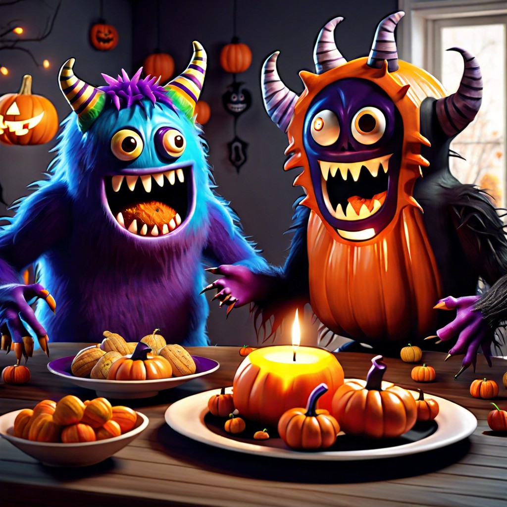 an assortment of monsters having a halloween party
