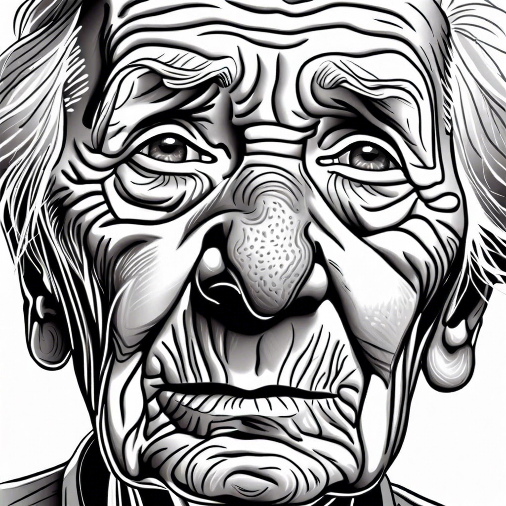 an elderly persons face with detailed wrinkles and expressions