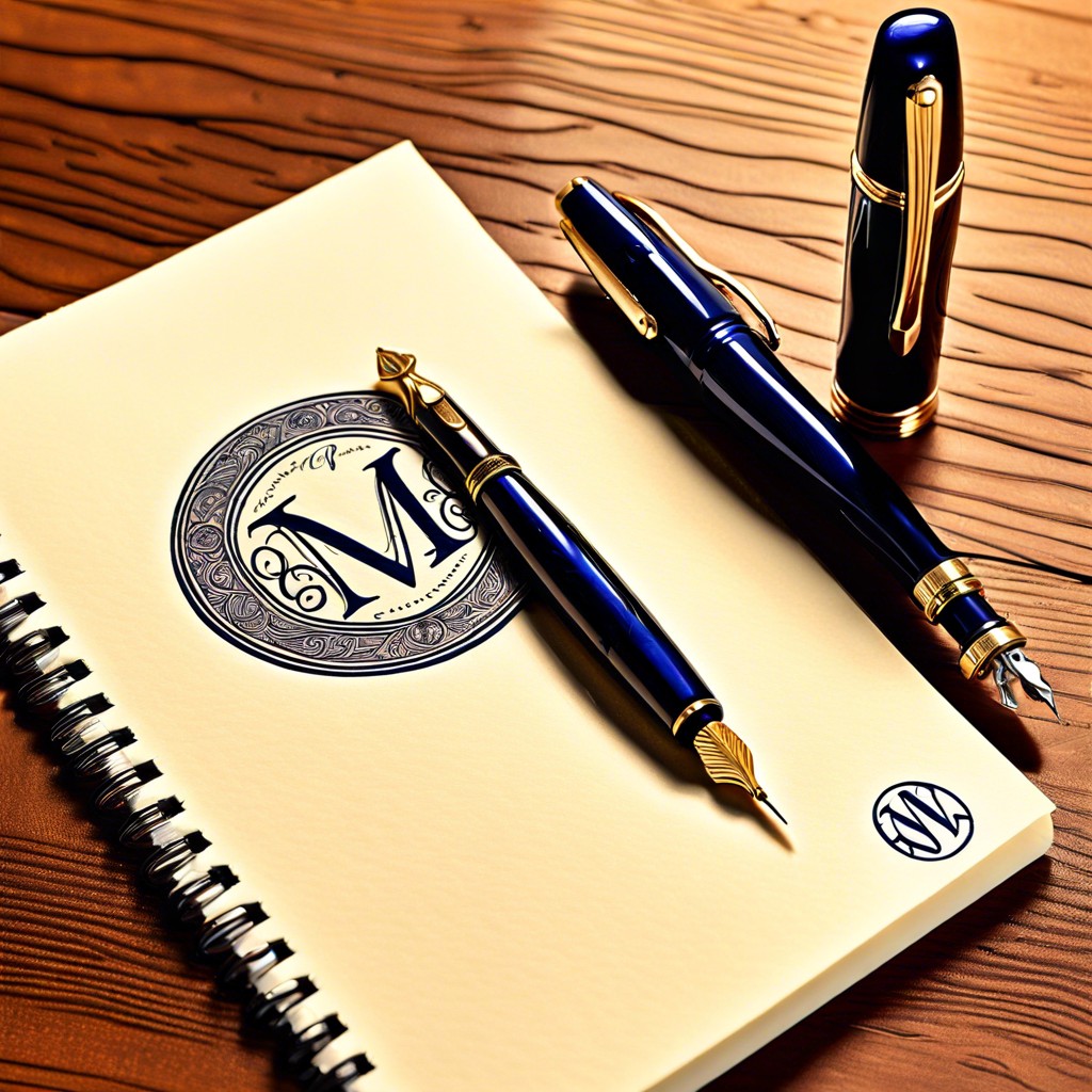 an elegant fountain pen and monogrammed notepad