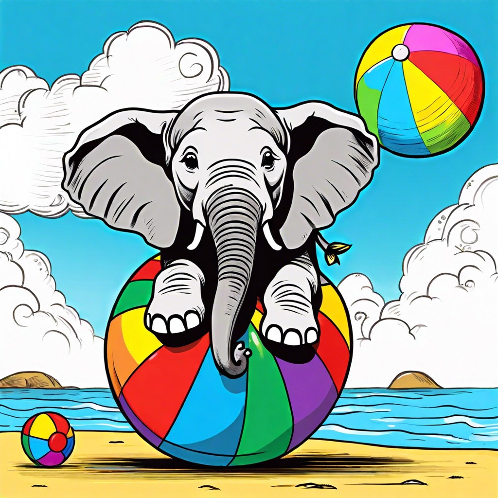 an elephant balancing on a beach ball