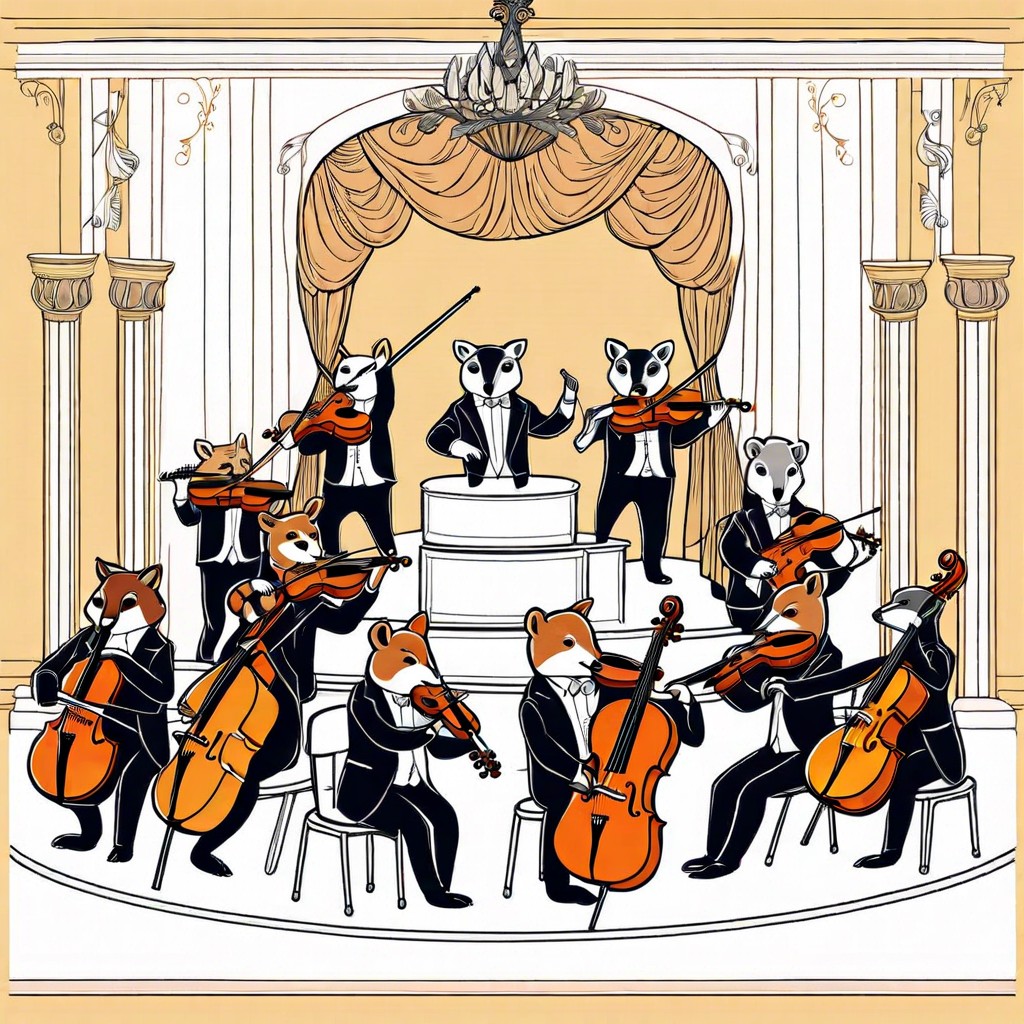 an orchestra of animals playing instruments