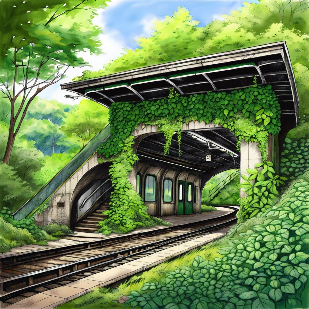an overgrown subway station
