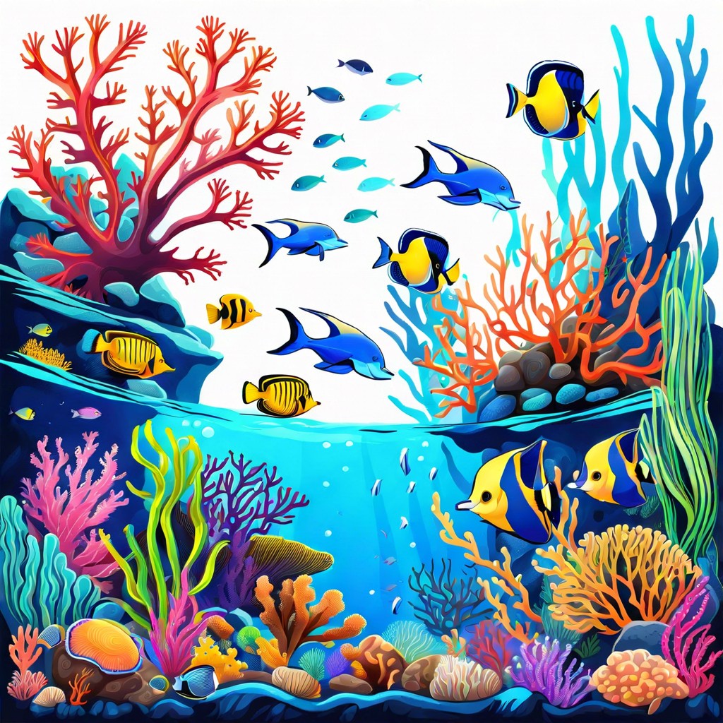 an underwater scene with colorful coral reef