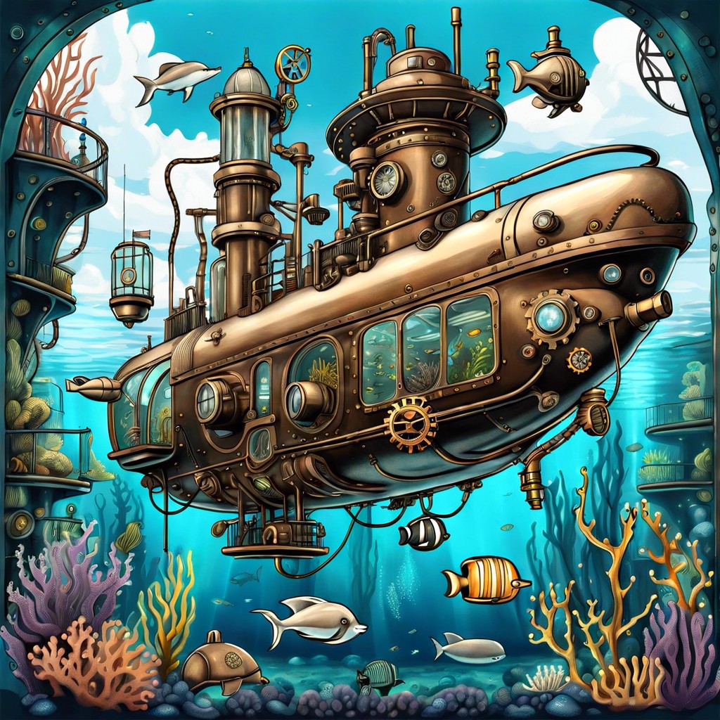 an underwater steampunk scene