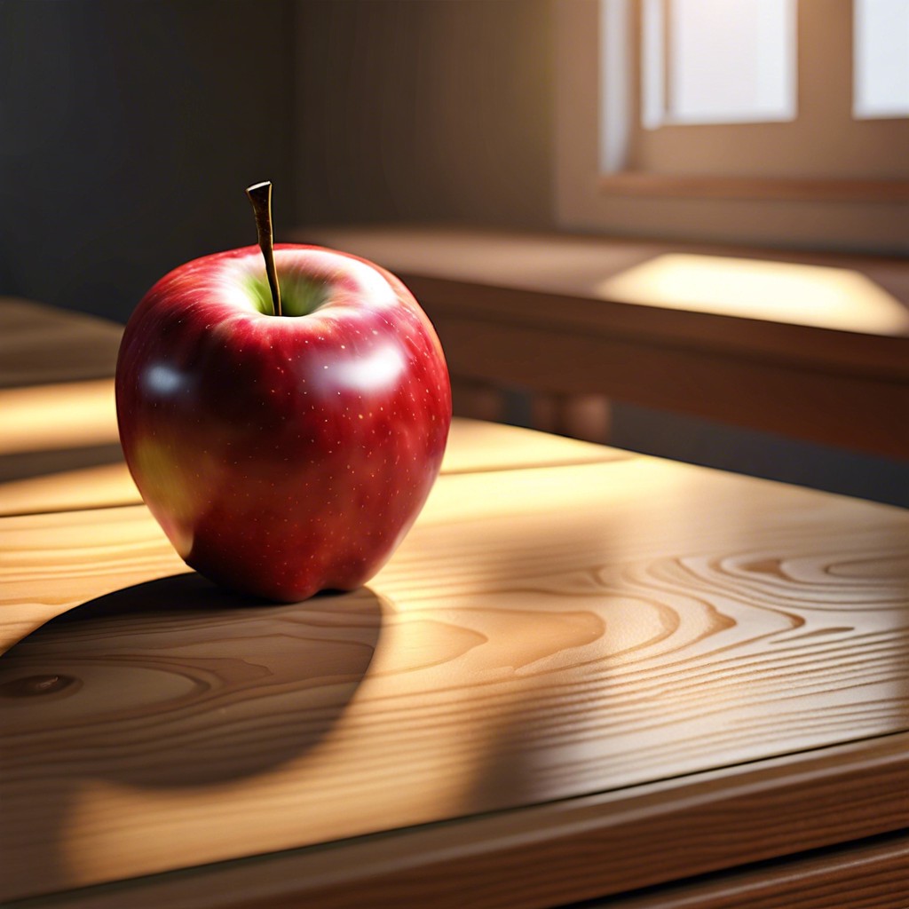 apple on a desk