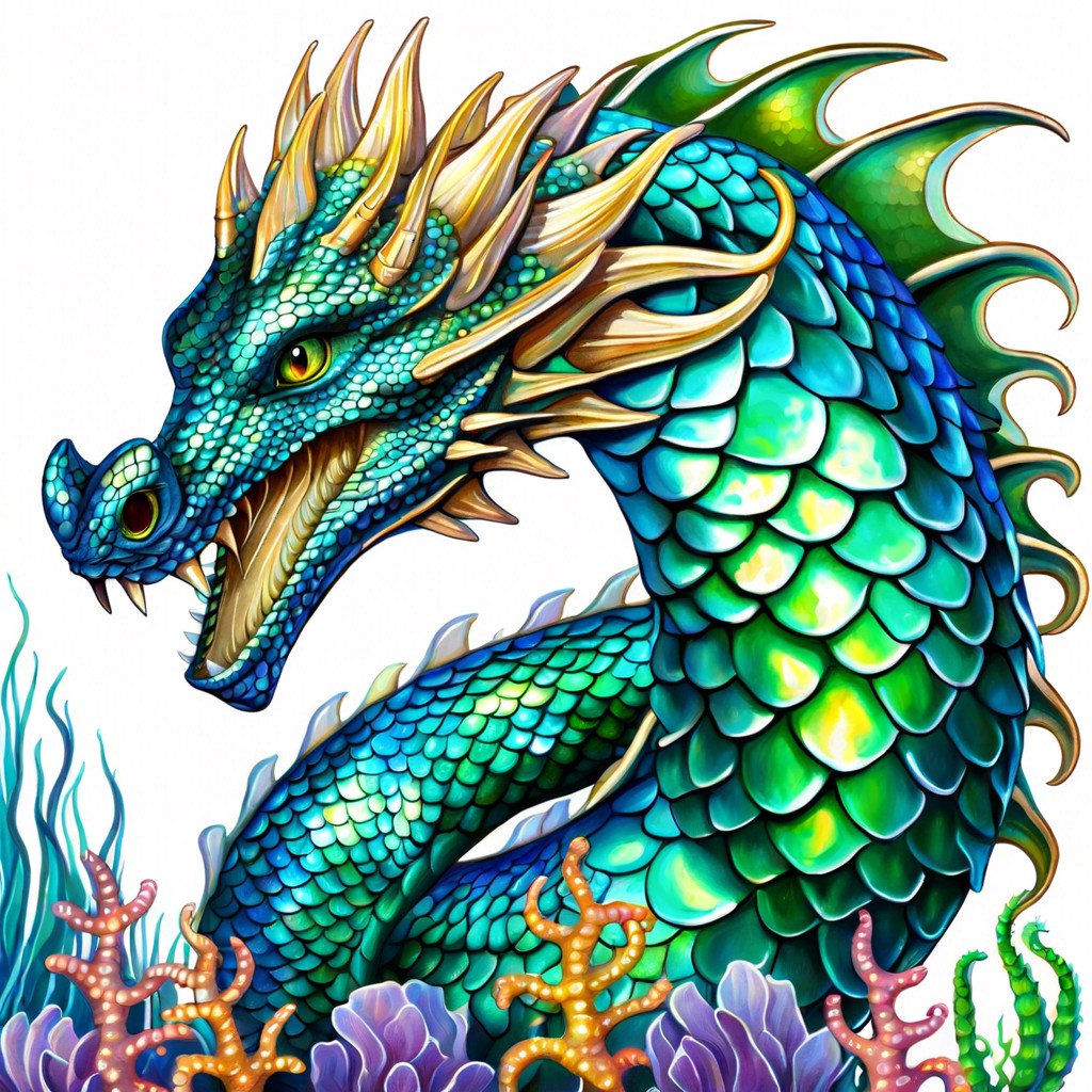 aquatic sea serpent dragon with fins and shimmering scales