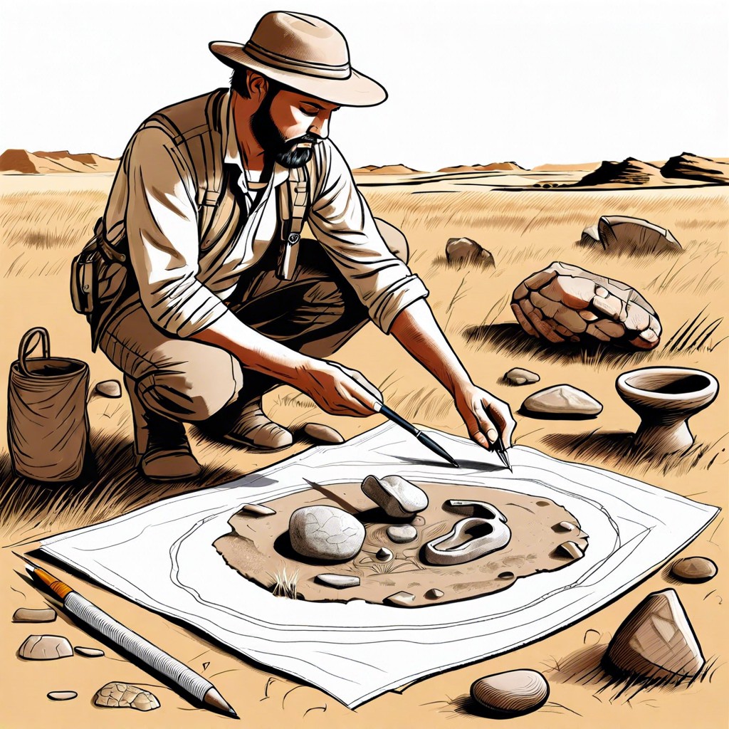 archaeologist drawing ancient artifacts