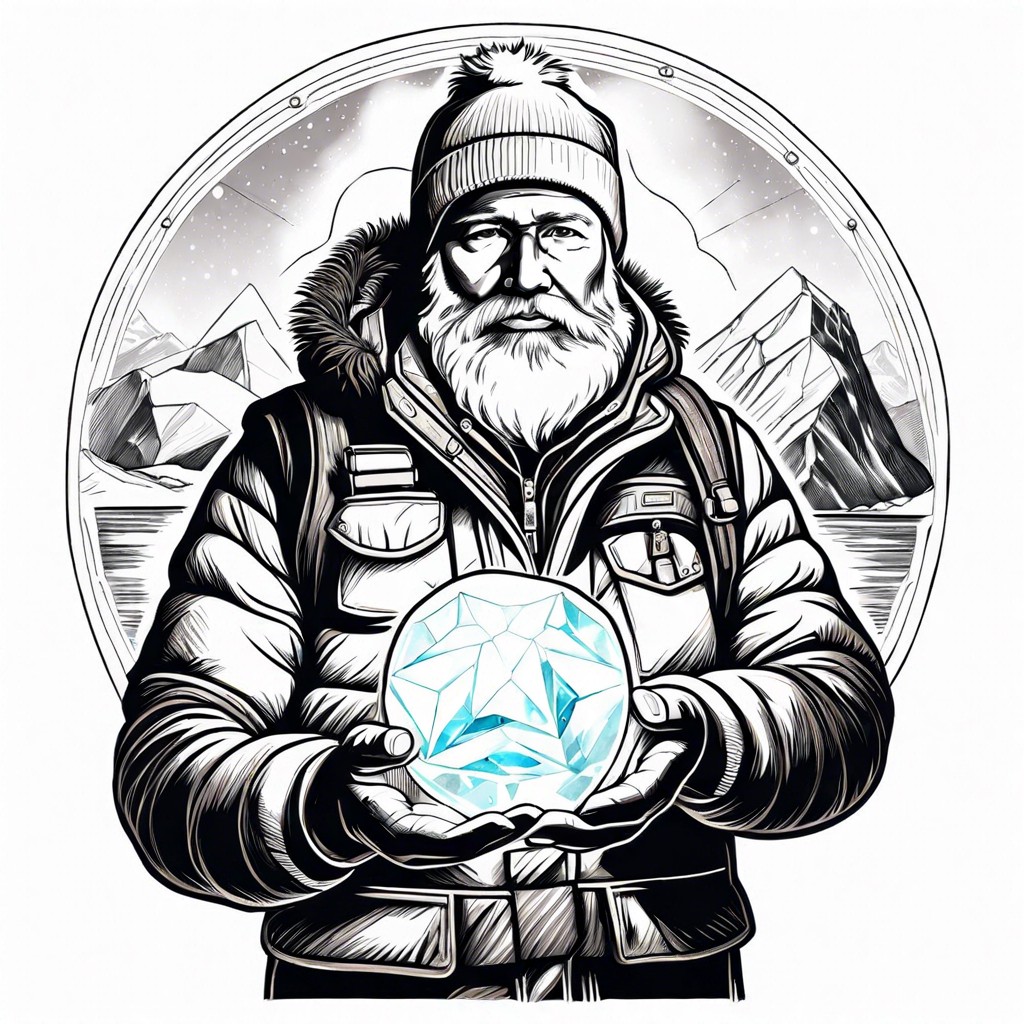 arctic explorer with a heat preserving crystal amulet