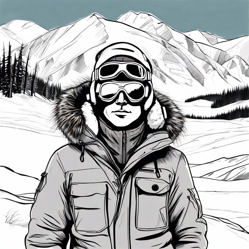 arctic explorer with fur lined parka and snow goggles