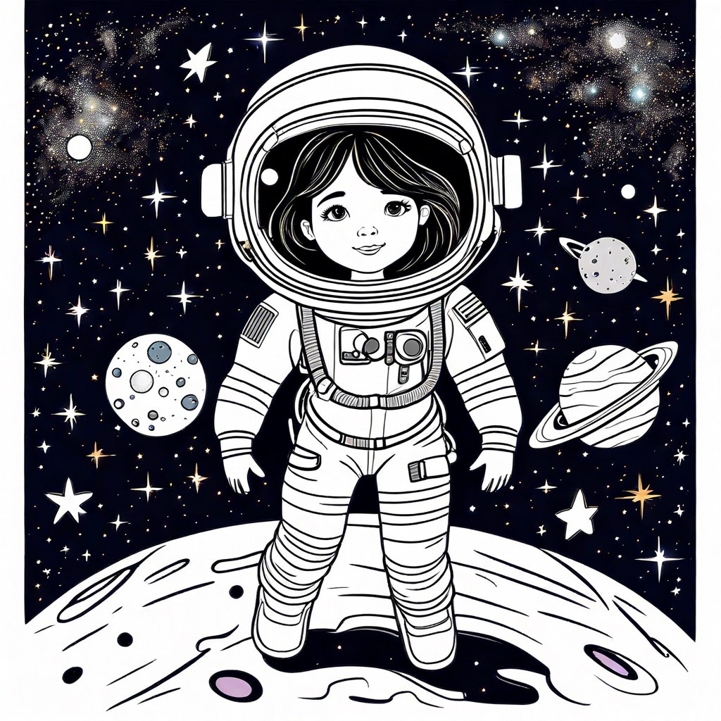 astronaut girl floating in space
