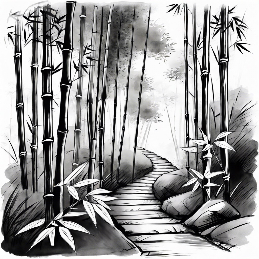 bamboo forest with a stone path