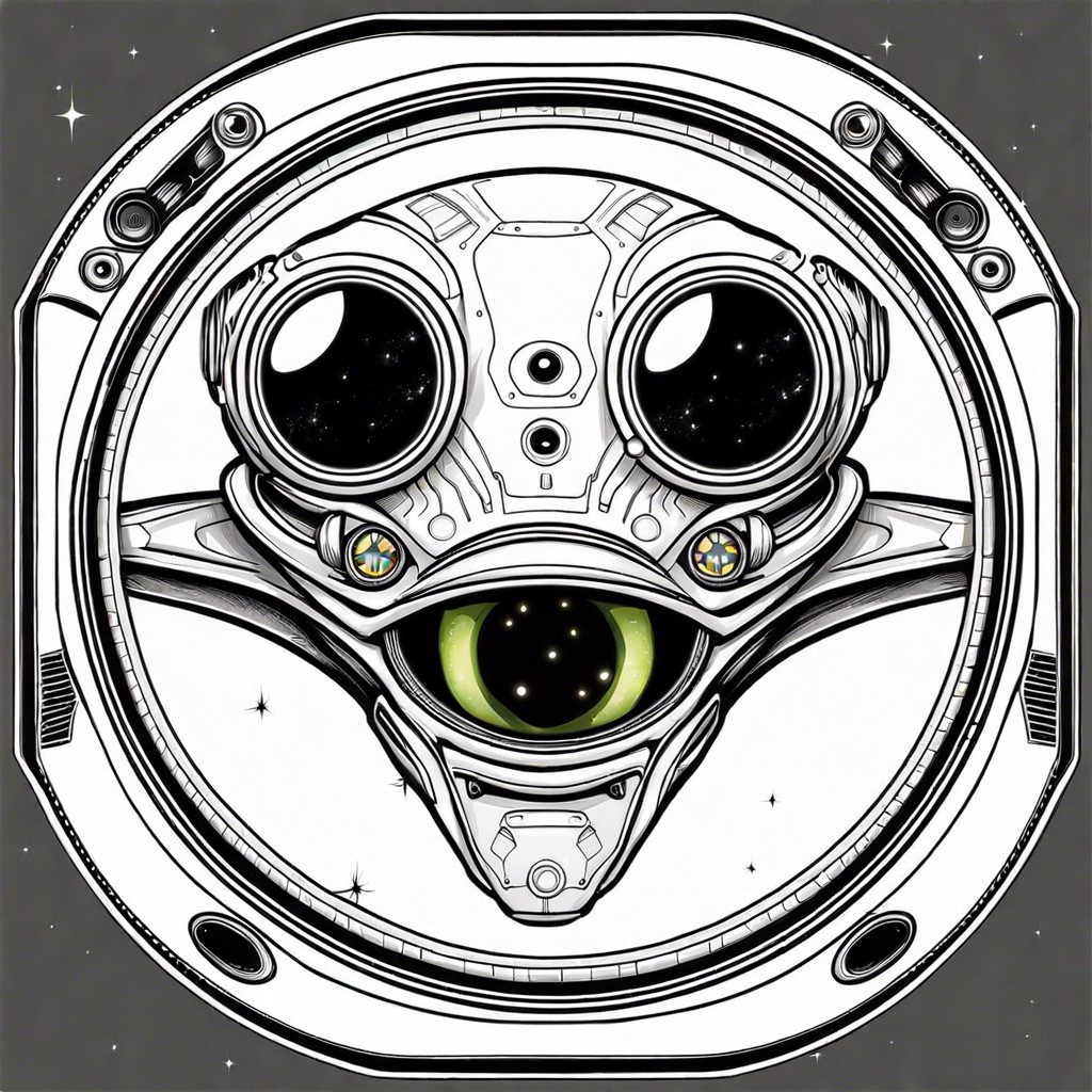 basic alien face with large eyes in a spaceship window