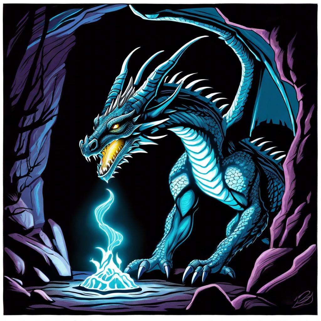bioluminescent dragon glowing in a cave setting