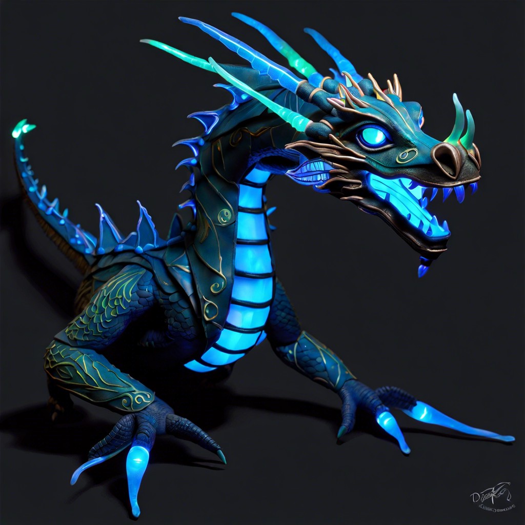 bioluminescent dragon puppet with glow in the dark features