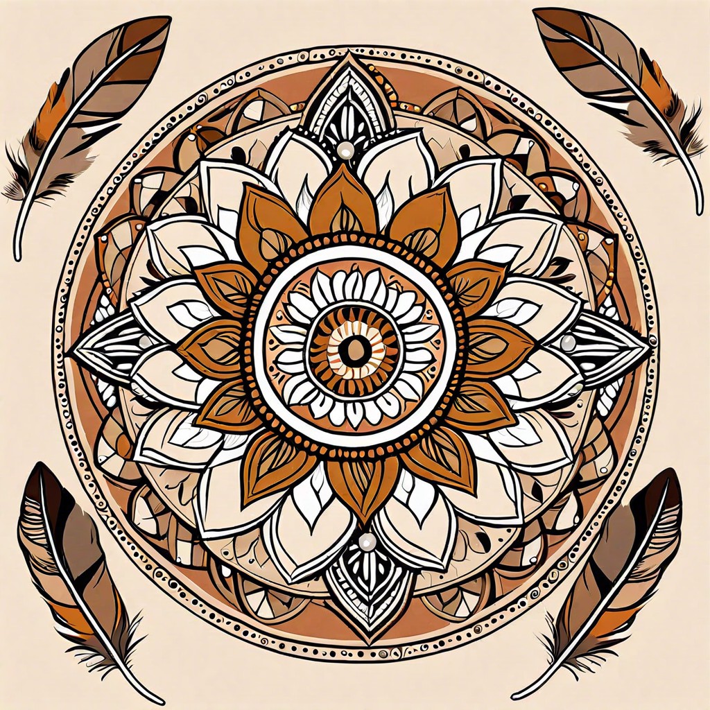boho chic feathers and mandalas with earth tones