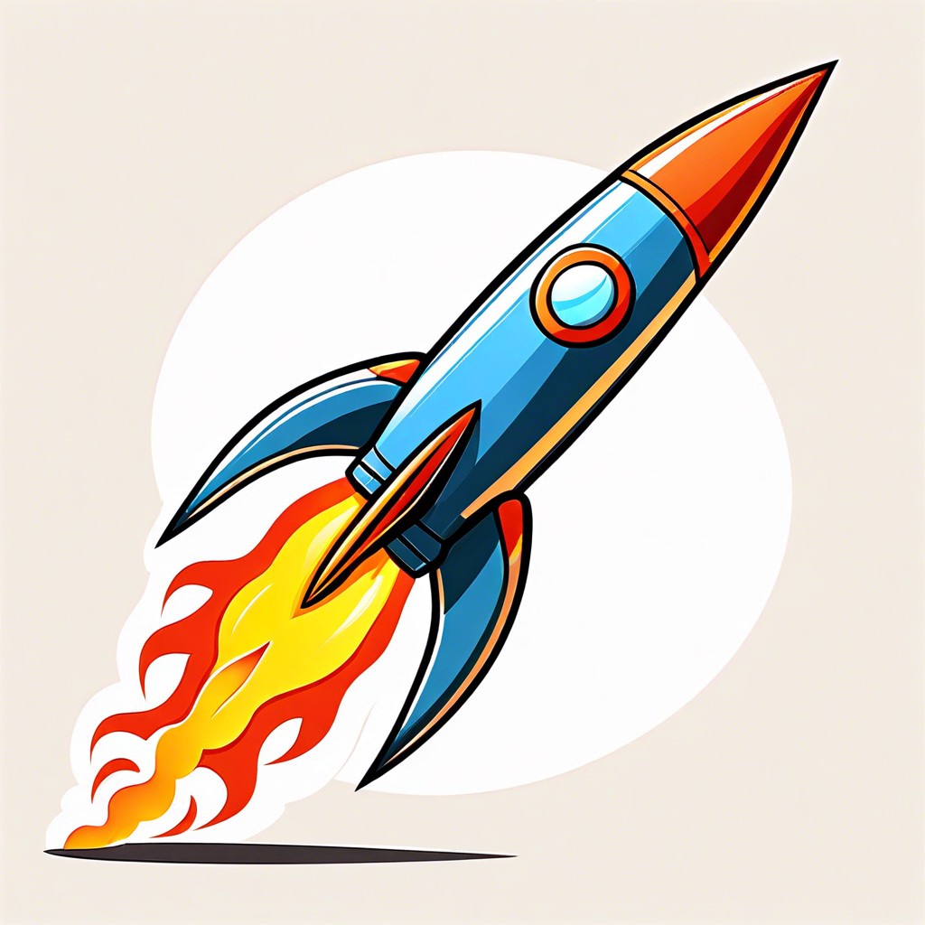 cartoon rocket ship with a simple flame trail