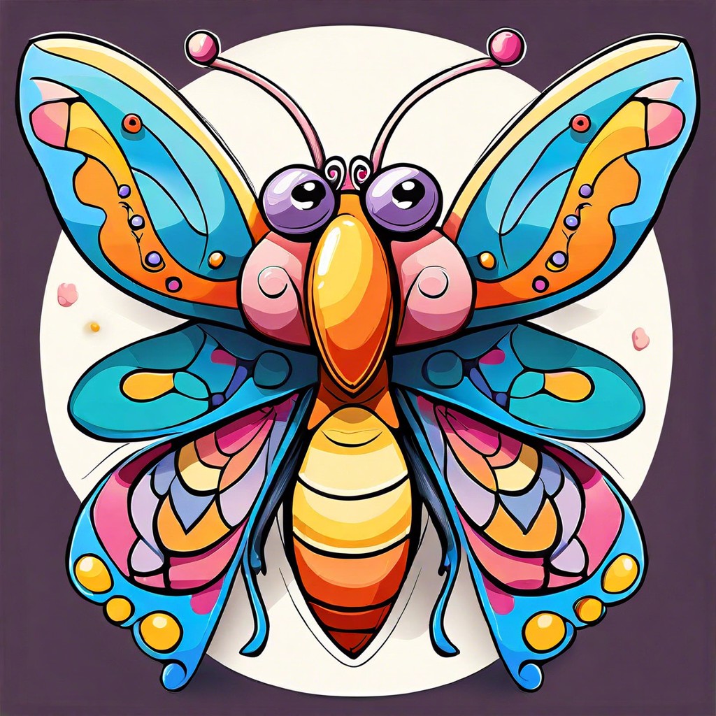 cartoonish butterfly with exaggerated features