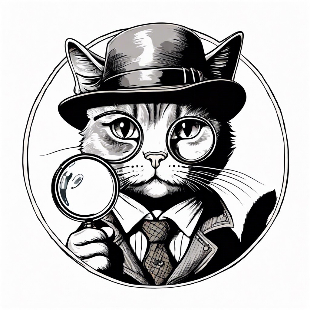 cat as a detective with a magnifying glass